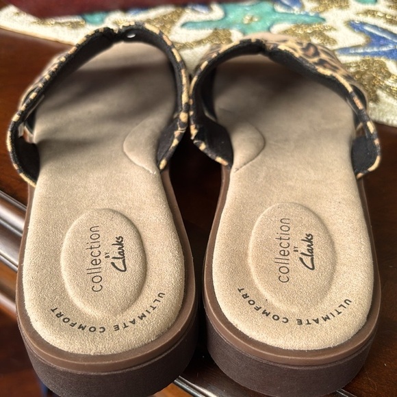 Brand New Clarks Ultimate Comfort Declan Flo Leopard Print Leather Slide Sandals - Picture 12 of 15